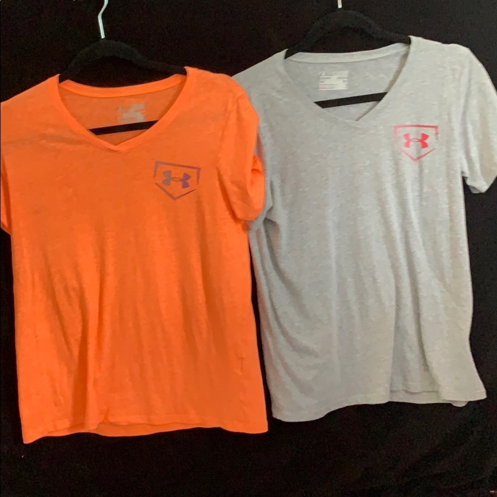 two under armor “swing away” t-shirts